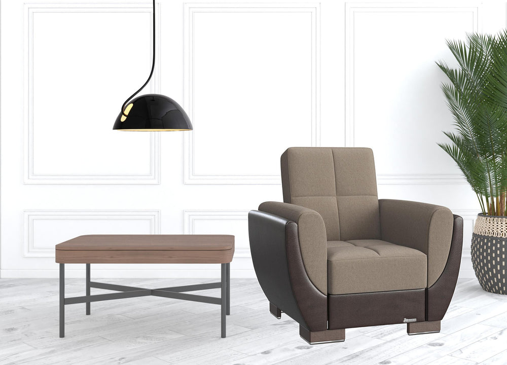 Homeroots 36" Brown Microfiber Tufted Convertible Chair   521339