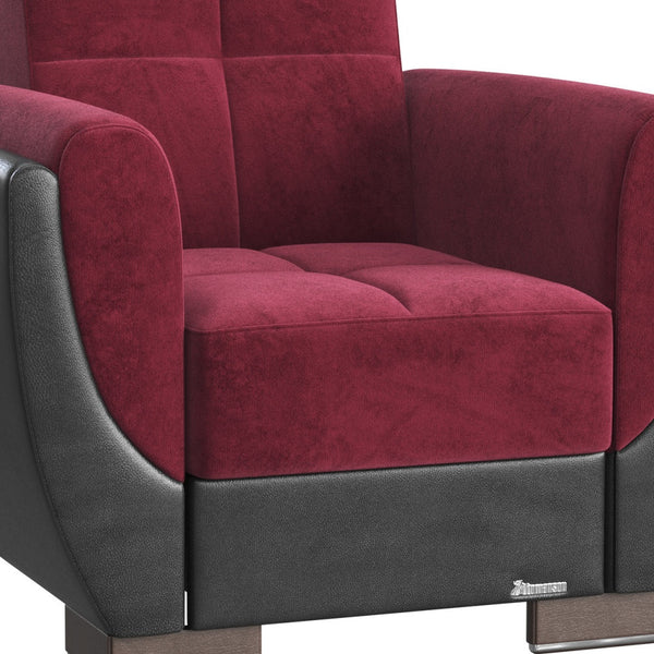 Homeroots 36" Red Microfiber And Brown Tufted Convertible Chair   521340