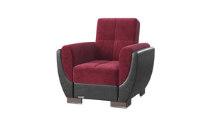 Homeroots 36" Red Microfiber And Brown Tufted Convertible Chair   521340