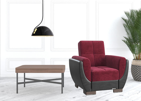 Homeroots 36" Red Microfiber And Brown Tufted Convertible Chair   521340