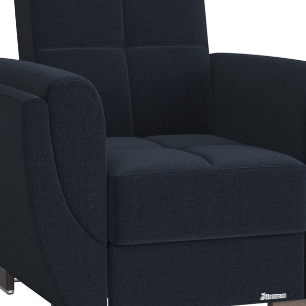 Homeroots 36" Dark Blue Microfiber Tufted Convertible Chair   521341