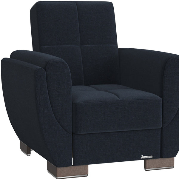 Homeroots 36" Dark Blue Microfiber Tufted Convertible Chair   521341