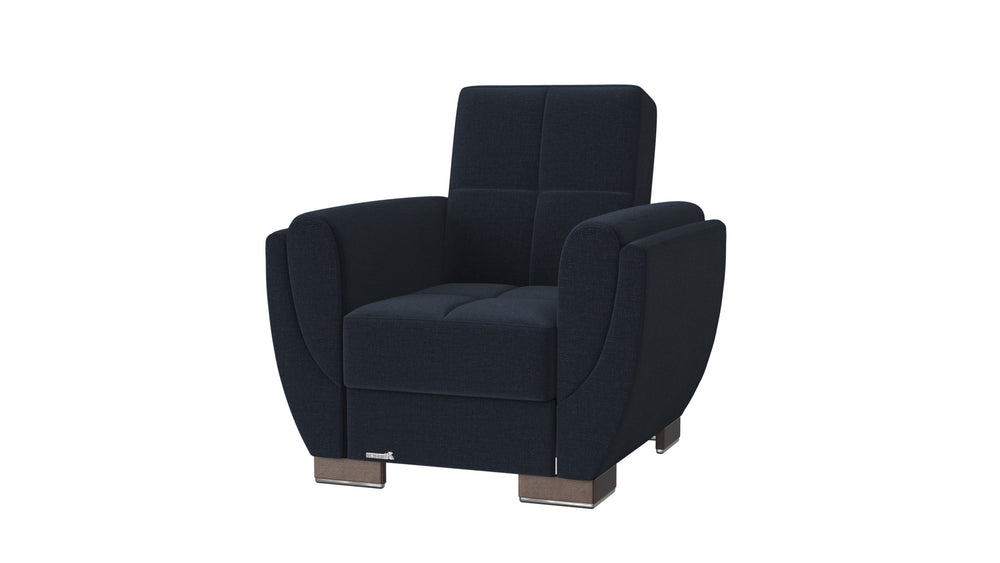 Homeroots 36" Dark Blue Microfiber Tufted Convertible Chair   521341