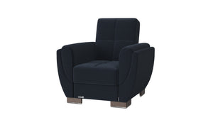 Homeroots 36" Dark Blue Microfiber Tufted Convertible Chair   521341