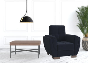 Homeroots 36" Dark Blue Microfiber Tufted Convertible Chair   521341