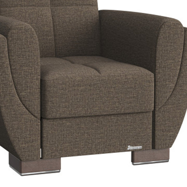 Homeroots 36" Brown Microfiber And Gray Tufted Convertible Chair   521342
