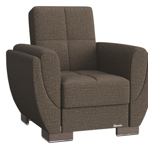 Homeroots 36" Brown Microfiber And Gray Tufted Convertible Chair   521342