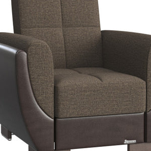 Homeroots 36" Brown Microfiber And Gray Tufted Convertible Chair   521343