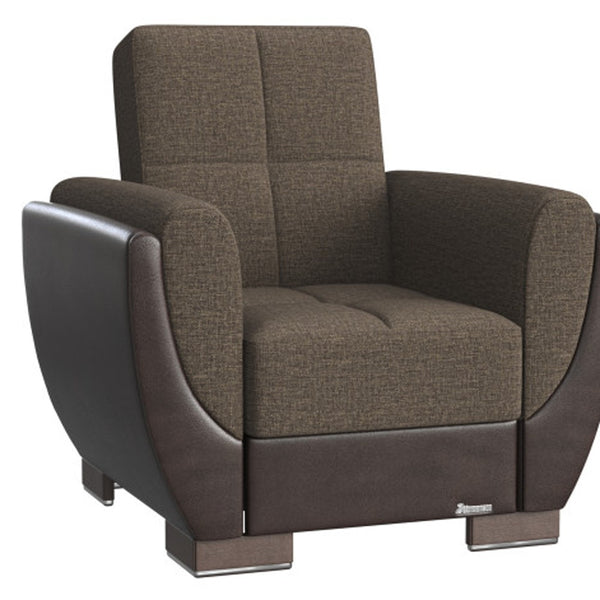 Homeroots 36" Brown Microfiber And Gray Tufted Convertible Chair   521343