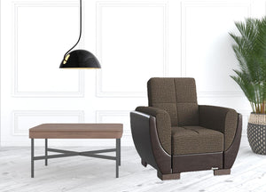 Homeroots 36" Brown Microfiber And Gray Tufted Convertible Chair   521343