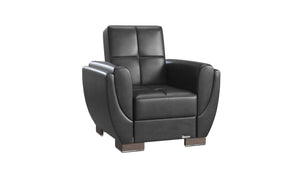 Homeroots 36" Black Faux Leather Tufted Convertible Chair   521344