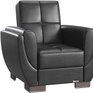 Homeroots 36" Black Faux Leather Tufted Convertible Chair   521344