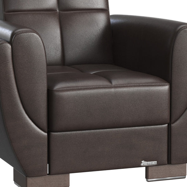 Homeroots 36" Brown Faux Leather Tufted Convertible Chair   521345