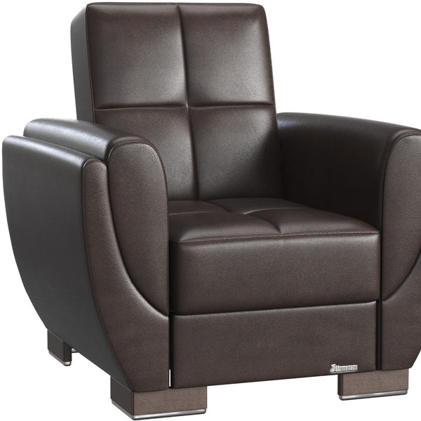 Homeroots 36" Brown Faux Leather Tufted Convertible Chair   521345