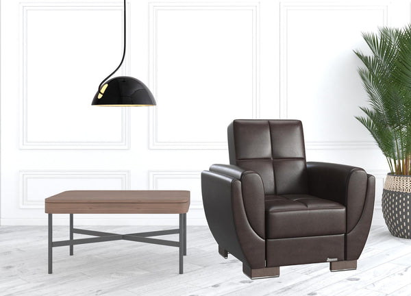 Homeroots 36" Brown Faux Leather Tufted Convertible Chair   521345