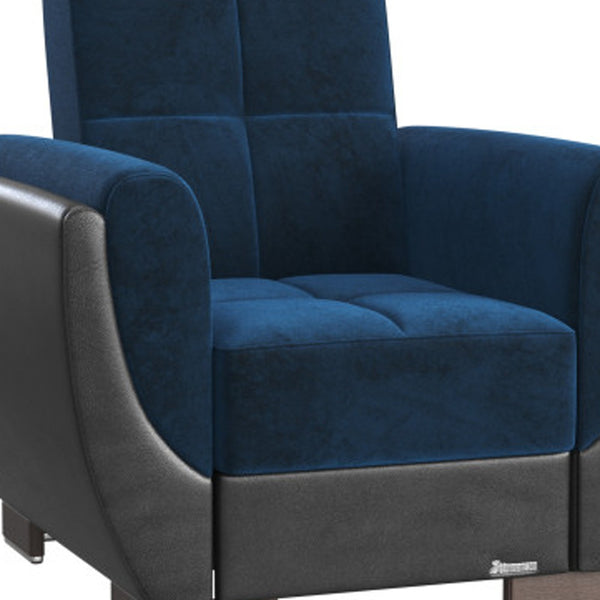 Homeroots 36" Roayl Blue Microfiber And Brown Tufted Convertible Chair   521346