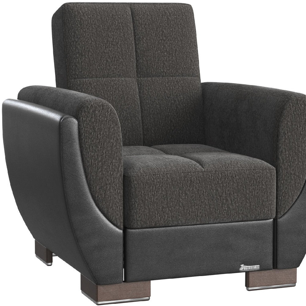 Homeroots 36" Gray Chenille And Brown Tufted Convertible Chair   521347