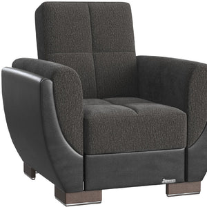 Homeroots 36" Gray Chenille And Brown Tufted Convertible Chair   521347