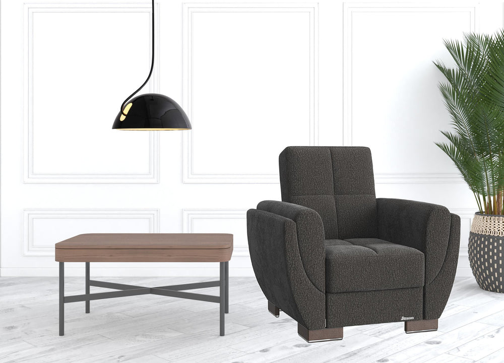 Homeroots 36" Gray Chenille Tufted Convertible Chair   521348