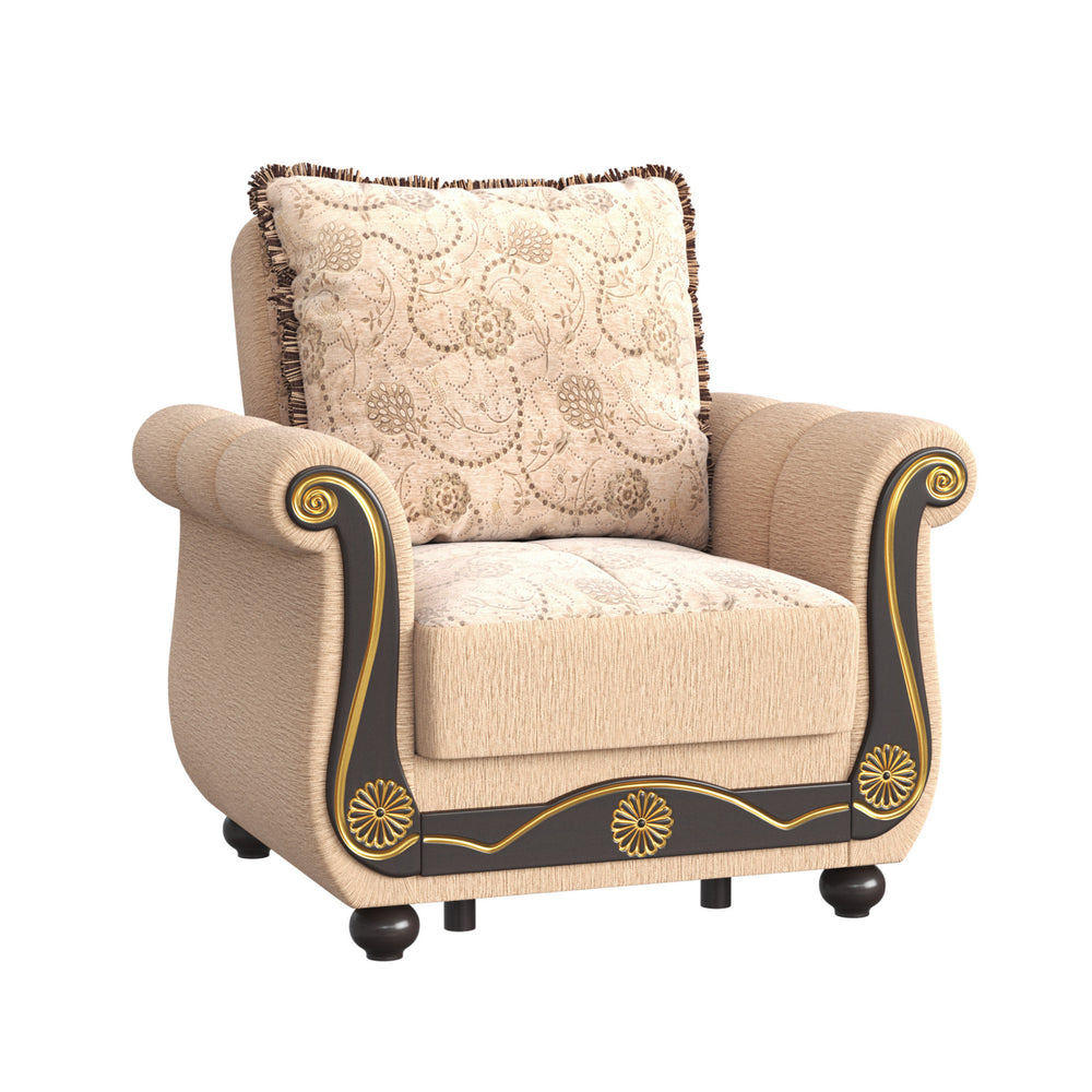 Homeroots 39" Beige Fabric Floral Convertible Armchair   521349