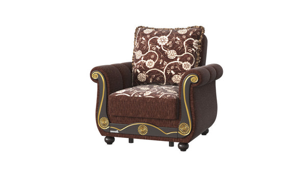 Homeroots 39" Brown Chenille Paisley Convertible Chair   521350