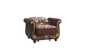 Homeroots 39" Brown Chenille Paisley Convertible Chair   521350