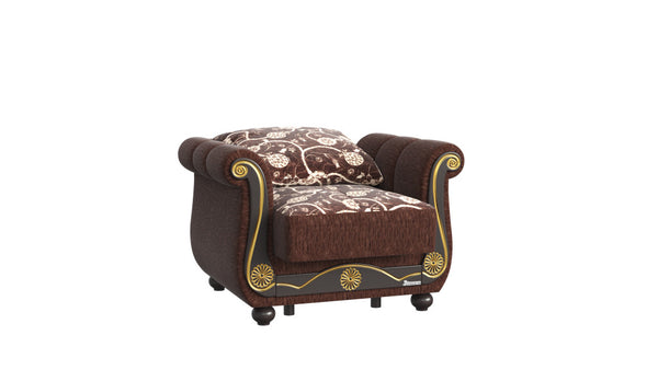 Homeroots 39" Brown Chenille Paisley Convertible Chair   521350