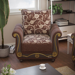 Homeroots 39" Brown Chenille Paisley Convertible Chair   521350