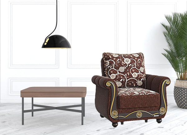 Homeroots 39" Brown Chenille Paisley Convertible Chair   521350