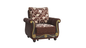 Homeroots 39" Brown Chenille Paisley Convertible Chair   521350