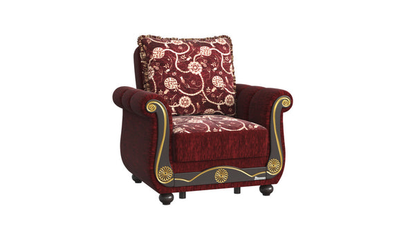 Homeroots 39" Burgundy Fabric And Brown Floral Convertible Armchair   521351