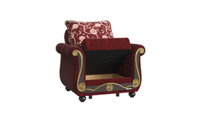 Homeroots 39" Burgundy Fabric And Brown Floral Convertible Armchair   521351