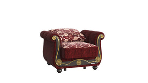 Homeroots 39" Burgundy Fabric And Brown Floral Convertible Armchair   521351