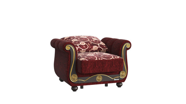 Homeroots 39" Burgundy Fabric And Brown Floral Convertible Armchair   521351