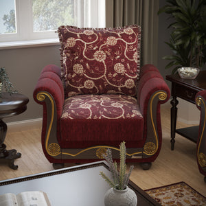 Homeroots 39" Burgundy Fabric And Brown Floral Convertible Armchair   521351