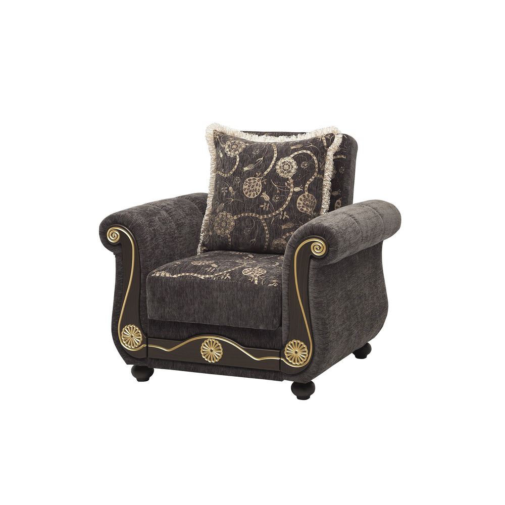 Homeroots 39" Gray Chenille And Brown Floral Convertible Armchair   521352
