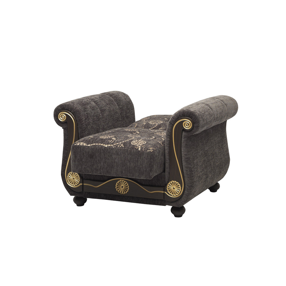 Homeroots 39" Gray Chenille And Brown Floral Convertible Armchair   521352