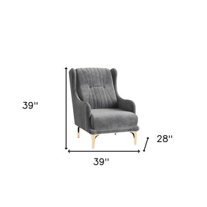 Homeroots 39" Gray Velvet And Gold Wingback Chair   521354