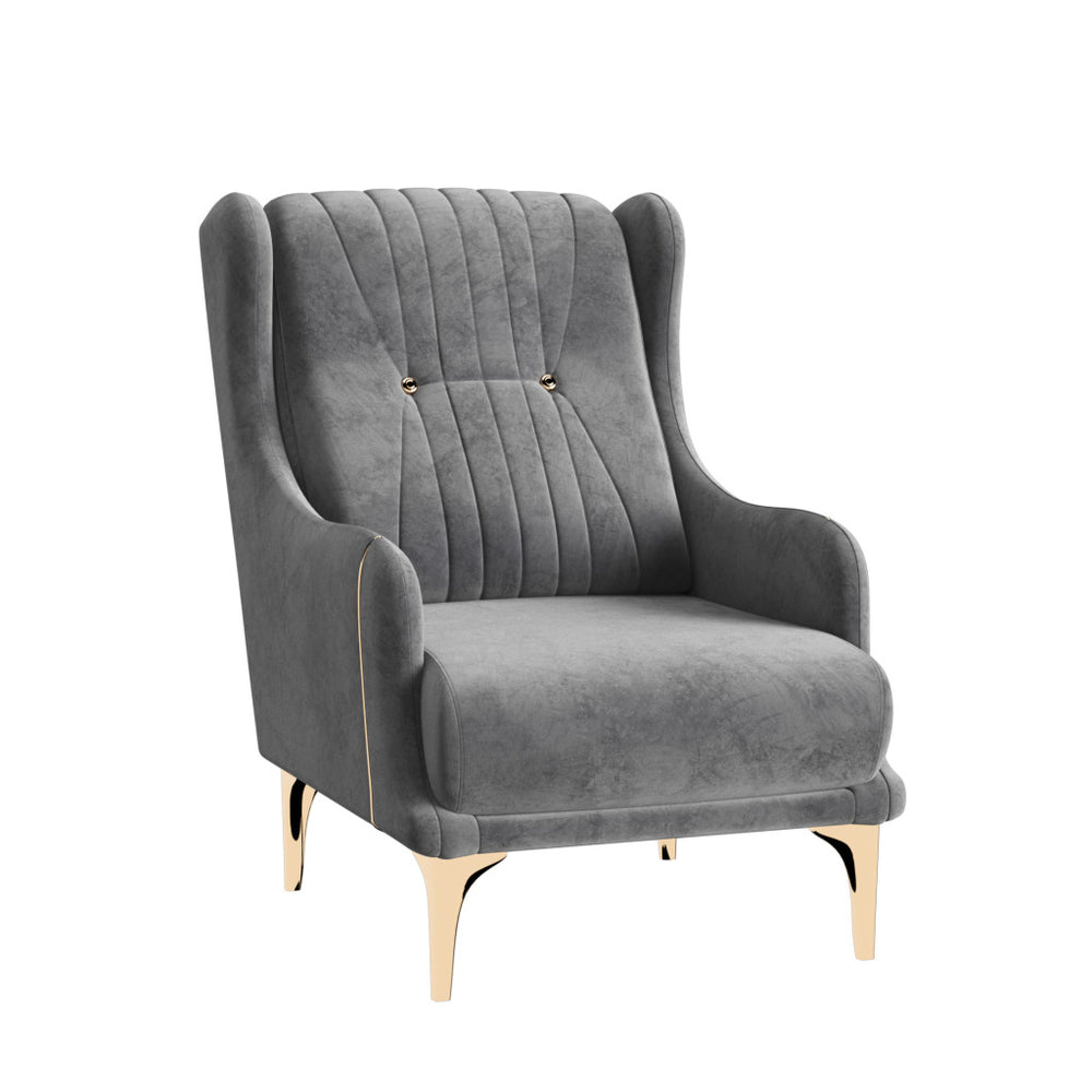 Homeroots 39" Gray Velvet And Gold Wingback Chair   521354