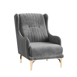 Homeroots 39" Gray Velvet And Gold Wingback Chair   521354