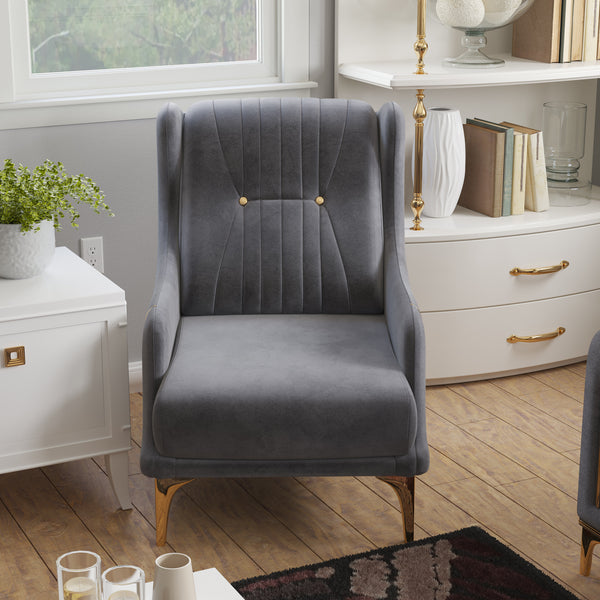 Homeroots 39" Gray Velvet And Gold Wingback Chair   521354