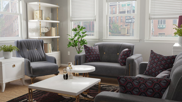 Homeroots 39" Gray Velvet And Gold Wingback Chair   521354