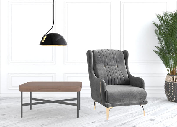 Homeroots 39" Gray Velvet And Gold Wingback Chair   521354