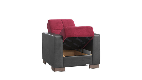 Homeroots 36" Burgundy Microfiber And Dark Brown Tufted Convertible Chair   521355