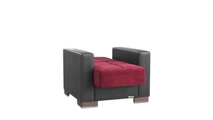 Homeroots 36" Burgundy Microfiber And Dark Brown Tufted Convertible Chair   521355
