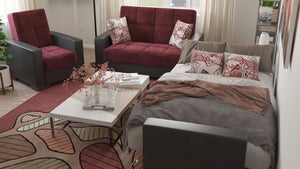 Homeroots 36" Burgundy Microfiber And Dark Brown Tufted Convertible Chair   521355