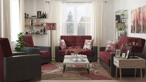 Homeroots 36" Burgundy Microfiber And Dark Brown Tufted Convertible Chair   521355