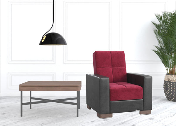 Homeroots 36" Burgundy Microfiber And Dark Brown Tufted Convertible Chair   521355