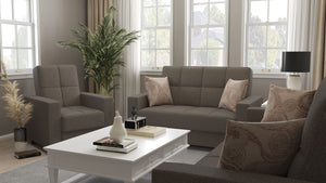 Homeroots 36" Brown Fabric And Gray Tufted Convertible Chair   521357