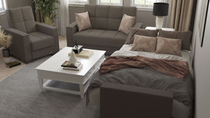 Homeroots 36" Brown Fabric And Gray Tufted Convertible Chair   521357